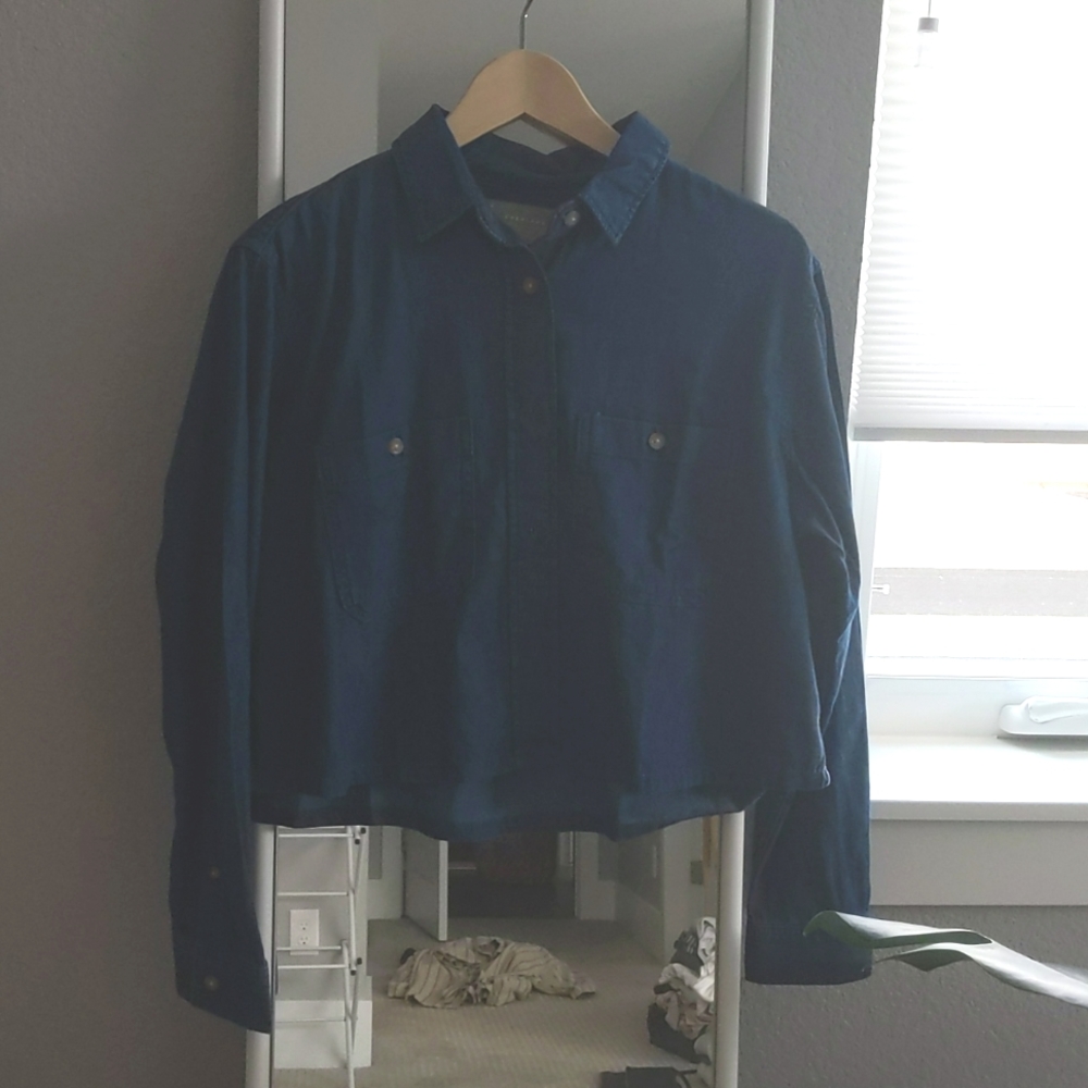 Denim cropped longsleeve, size small (everlane)